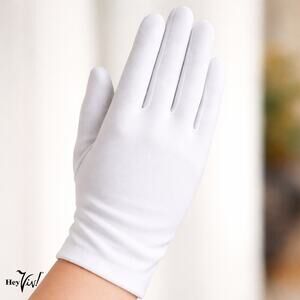 White Wrist Length Stretch Nylon Dress Gloves Wedding Church Formal - Hey Viv